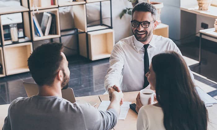Business owners discussing their next steps